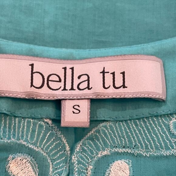 Bella Tu Sea Foam Green Embroidered Cotton Tunic Size Small - Picture 5 of 9